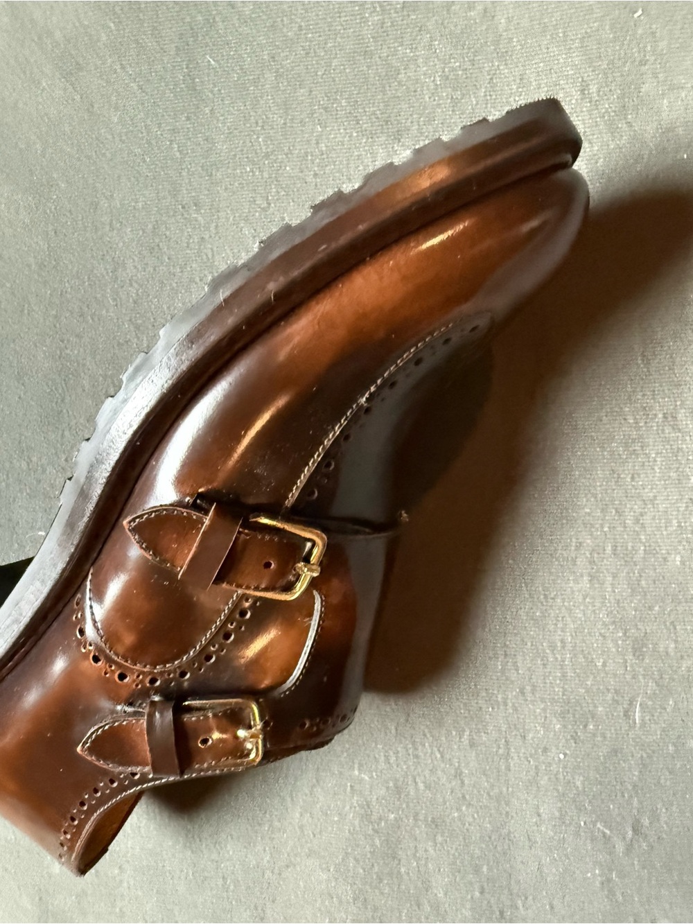 Angela Scott Women's Double Monk Wingtip Loafers in Brown Leather - Picture 3 of 7